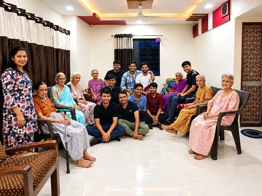 Caliber team with residents of a senior care home