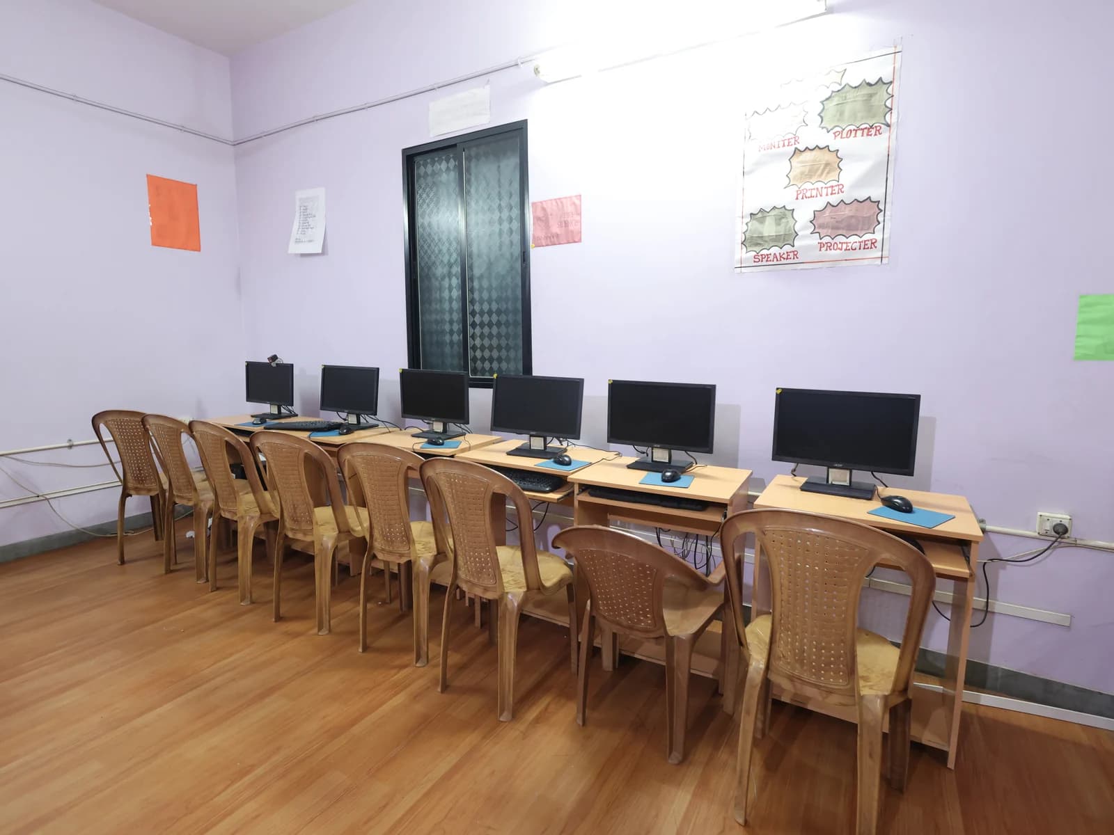 School computer lab with new desktop computers